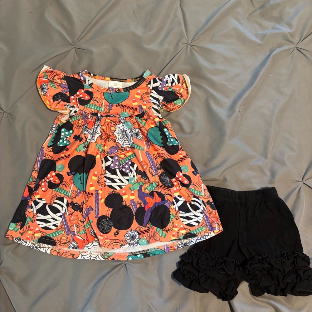 Minnie Mouse Halloween Dress with Black Ruffle Shorts
